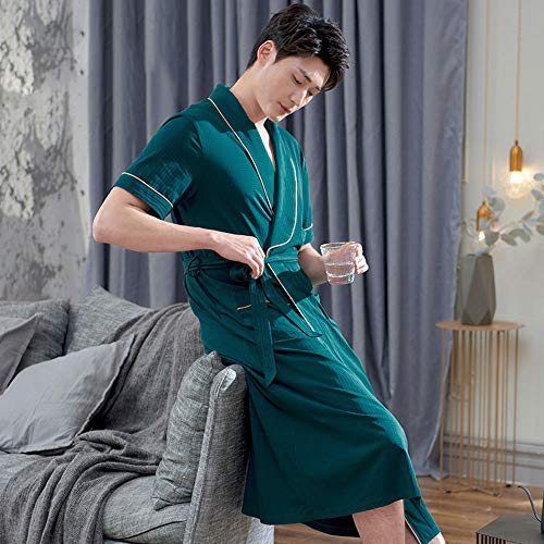 MOOLFN-LEstate-di-Seta-degli-Uomini-Camicia-da-Notte-di-Estate-Sottile-A-Maniche-Corte-in-Cotone-Vestire-Abito-Lungo-Kimono-Giapponese-Accappatoio-Pigiama-Morbido-Accappatoio-DocciaVerdeXXL
