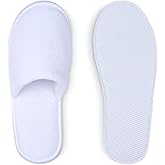 Spa Slippers, Disposable Slippers for Guests Bulk of 6 Pairs - Non-Slip Closed-Toe Premium White Spa Slippers Bulk with Travel Bags - Coral Fleece Hotel Slippers for Women and Men (6 Pair Medium)
