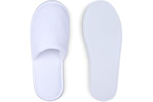 MAJI SIMPLY JOYOUS Spa Slippers, Disposable Slippers for Guests Bulk of 6 Pairs - Non-Slip Closed-Toe Premium White Spa Slippers Bulk with Travel Bags - Coral Fleece Hotel Slippers for Women and Men (6 Pair Medium)