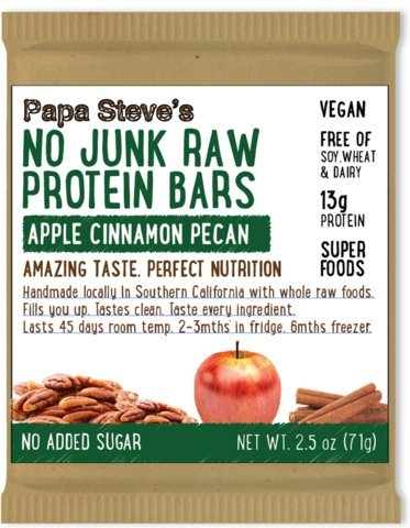 Papa Steve’s No Junk Raw Protein Bars, Apple Cinnamon Pecan, 2.5 Oz, 10 Count