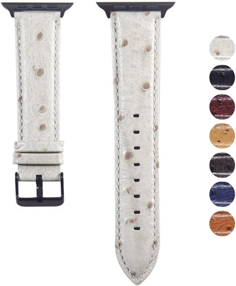 YoChYi Watch Strap, Stereoscopic Spot Ostrich Skin Genuine Leather Replacement Band 38mm 40mm 42mm 44mm Compatible with Apple Watch Series 4 3 2 1 (44mm, White)