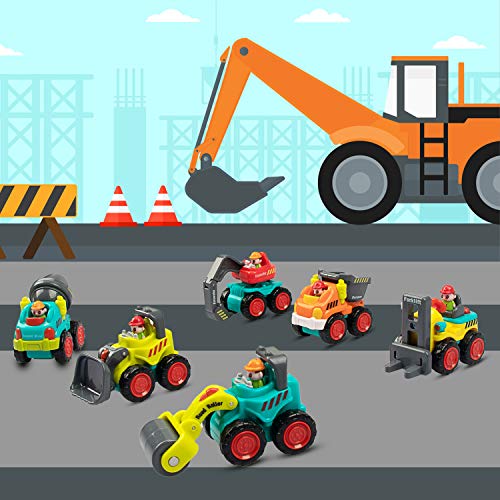 SAOCOOL Toy Cars for Toddlers, 6 PCS Set Pocket Construction Vehicles Trucks Toy Push Pull Toy Car for 1-3 Years Old Boys and Girls