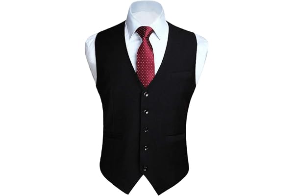 HISDERN Men's Suit Vest Business Formal Dress Waistcoat Vest with 3 Pockets for Suit or Tuxedo