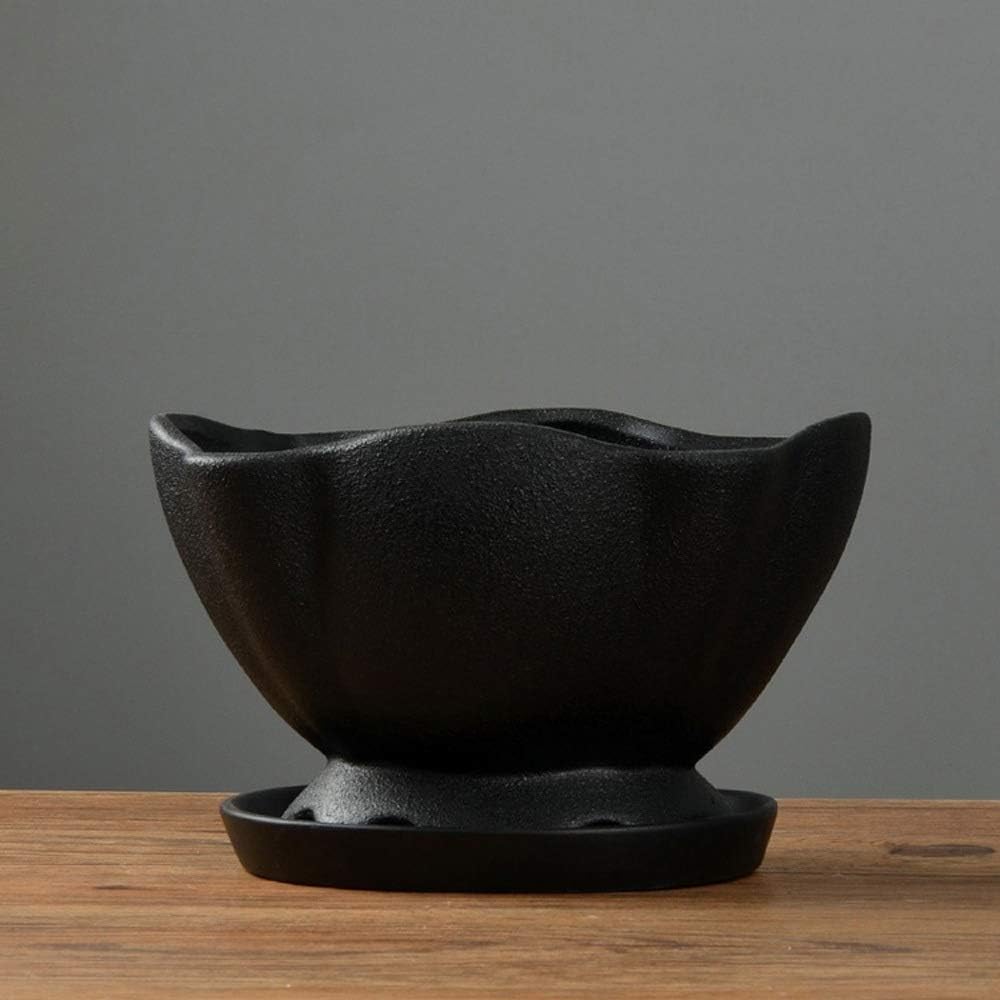 Faturt Simple Shaped Ceramic Pot Bonsai Desktop Home Office Fleshy Plant Pot Indoor Outdoor Balcony Courtyard Planters For Living Room Bedroom Dining Room Decor (Color : Black)