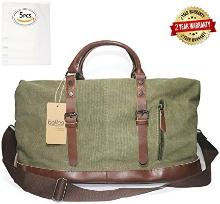 Travel Duffel Weekender Bag Oversized Overnight Tote Unisex Canvas Carry On Bags business trip and 5 pcs Space Saver Bags (Army Green)