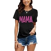 PESION Womens Short Sleeve T-Shirt Sequined Tops O-Neck Funny Graphic Tees Blouse