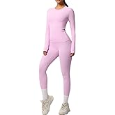 2 Piece Women’s Workout Set – Long Sleeve Athletic Top and High-Waisted Leggings