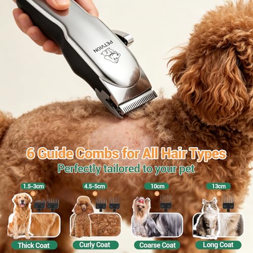 Professional Clippers for Dogs and Cats Wireless Silent LED Display | Pet Clipper for Long and Thick Hair Stainless Steel Blades 6 Combs Motor Guide 7000 RPM Pet Grooming Kit