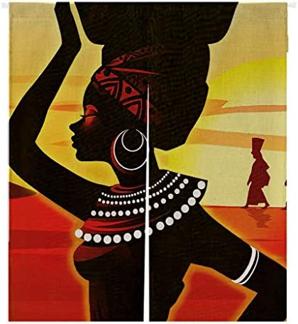 Custom African Woman Japanese Noren Curtain,African Woman Bedroom Doorway Door and Window Treatment Curtains Cotton Linen Curtain Size 105x120cm