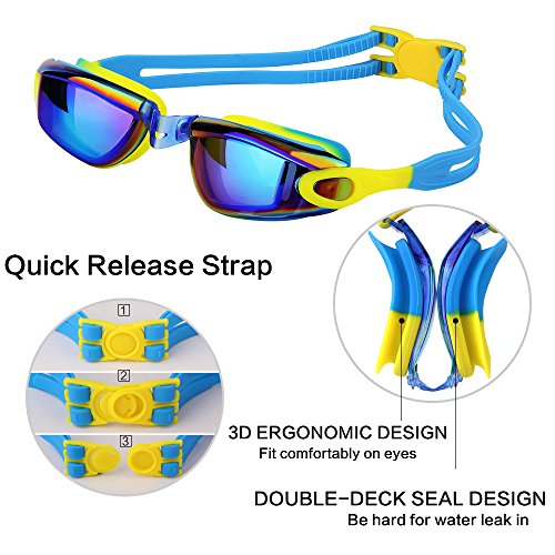 Kids Swim Goggles, Hurdilen Swim Goggles for kids Swimming Goggles with Anti-Fog UV Protection No Leaking Coated Lens with Case,Nose Clip,Earplugs for Boys Girls Youth Kids (Orange)