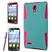 Alcatel One Touch Pop Icon 2 LTE Slim Hybrid Case, The3Knights[TM] Slim Dual Layer Hybrid Cover Case + The3Knights[TM] Touch Screen Stylus and SCREEN PROTECTOR (Teal+Hot Pink)