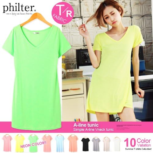 Amazon Co Jp Luzllena ラズレナ 極上なめらか質感 T R素材シリーズ 10color ネオンカラーも Vネック M Lあり Aラインtシャツワンピース カットソー チュニックl 002 ネオンピンク A323 服 ファッション小物