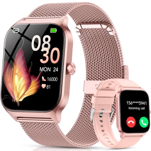 Smart Watch for Women Rose, Bluetooth Call Smartwatch with AI Voice,1.85" HD DIY Dial Fitness Watch, Heart Rate/SpO2/Steps/Sleep Monitor, 120+ Sports Modes, Waterproof Watch for Android iOS Dual Strap