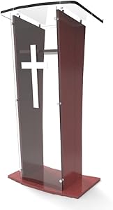 FixtureDisplays Acrylic Podium Lectern Pulpit Plexiglass Lucite Clear Wood Shelf Frame with Cross Decor-Ship UNASSEMBLED/Flat 1803-5+1803-CROSS-NEW-NF