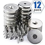 Neodymium Cup Magnets with 90 LBS Pull Capacity Each - Dia 1.26" - w/Matching Strikers and Screws - Strongest Round Base Magnets