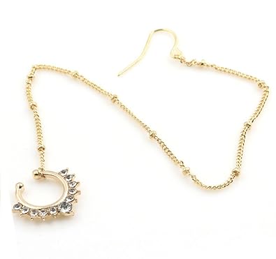Nail Piercing Hoop crazypiercing nose ring fake faux rhinestone septum no piercing studs nose nail hoops clip ear
