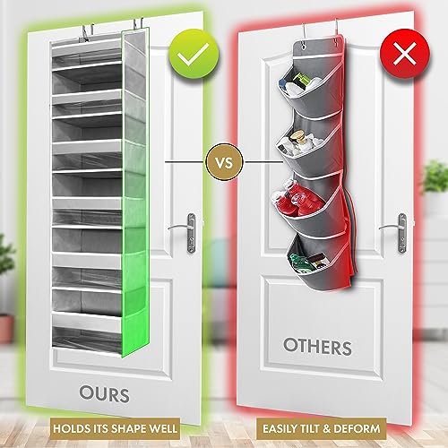 HOMELUX THEORY UPGRADED 6 Tiers Over The Door Organizer Hanging - 100D EXTRA THICK & 50lbs HUGE CAPACITY, 12 Side Mesh Pockets Over The Door Shoe Organizer, Hanging Closet Organizer (Ivory, 1pc)