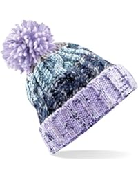 Beechfield Unisex Adults Corkscrew Knitted Pom Pom Beanie Hat (One Size) (Lavender Fizz)
