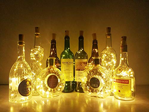 Aluan Wine Bottle Lights with Cork Christmas Lights 15 LED 10 Pack Fairy Lights Waterproof Battery Operated Cork String Lights for Jar Party Wedding Christmas Festival Bar Decoration, Warm White