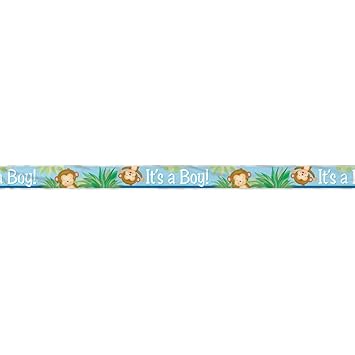 Amazon Com 12ft Foil Boy Monkey Baby Shower Banner Kitchen Dining