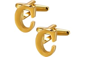 HAWSON A-Z Initial Cufflink for Men, Classic 18k Gold Silver Black Letter Alphabet Monogram Cuff Links for Wedding Business Party Party