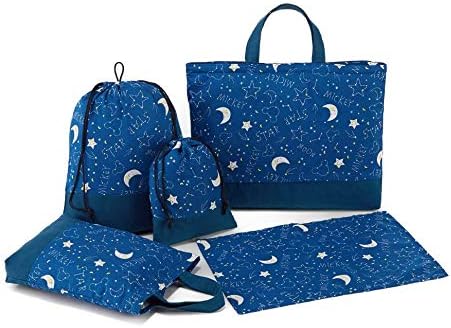 ベルメゾン ディズニー 通園 通学 5点セット レッスンバッグ シューズケース 巾着 ナフキン ミッキーモチーフ 星空