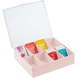 mDesign Tea Storage Organizer Box - 8 Divided Sections, Easy-View Hinged Lid - Use in Kitchen, Pantry, and Cabinets; Holder for Tea Bags, Packets, Small Items and Accessories, BPA free, 2 Pack - Clear