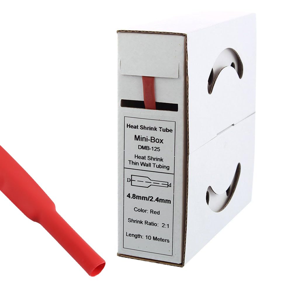 Offgridtec 10 m Heat Shrink Tubing 4.8 mm > 2.4 mm Red Dispenser Box Workshop Car