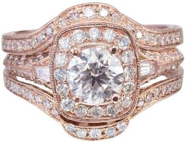 14K Rose Gold Round Cut Forever One Moissanite and Round Cut Diamond Engagement Ring and Two Bands Bridal Wedding Set 2.70ct Available sizes 4-12