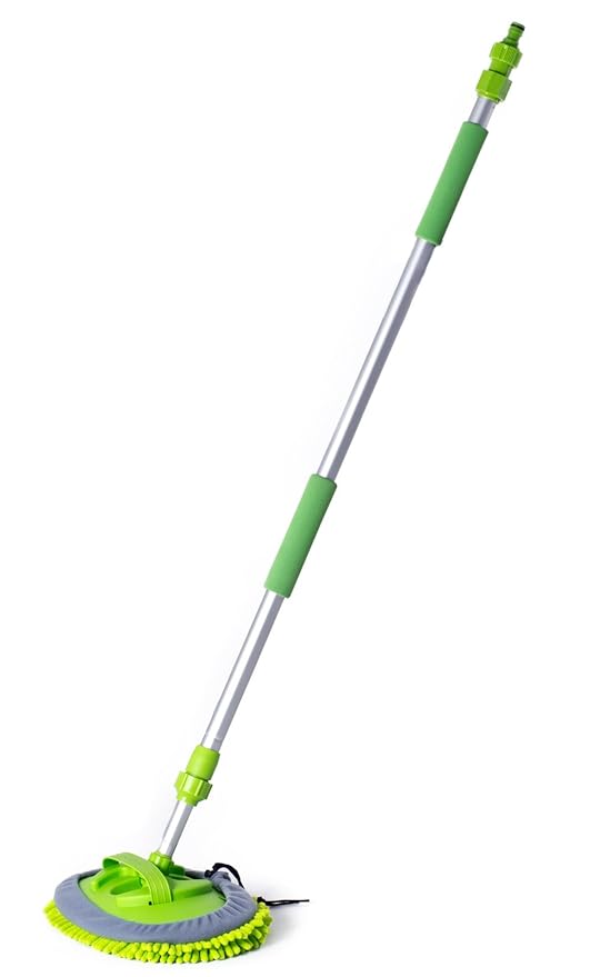 wellenshop Waschbürste mit Teleskopstiel 1,6 oder 2,5 m Wasserdurchlauf und Absperrventil Chenille Boot Caravan Wohnmobil