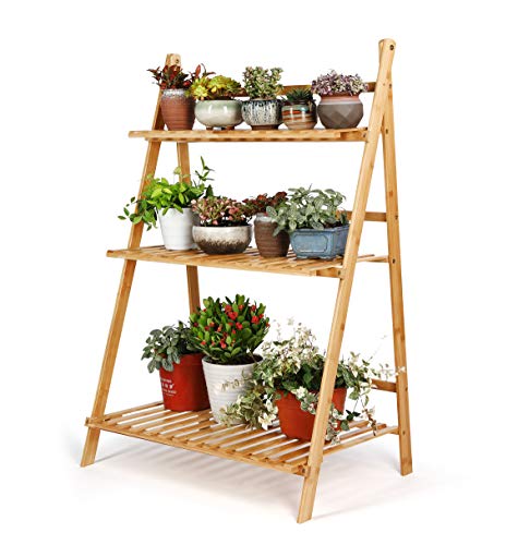 HYNAWIN Bamboo 3 Tier Plant Flower Stand Plant Display Shelf Pot Display Storage Rack