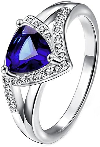 JL Pretty Women Girls Platinum Plated Blue Zircon Womens Charm Sapphire Ring Size 8