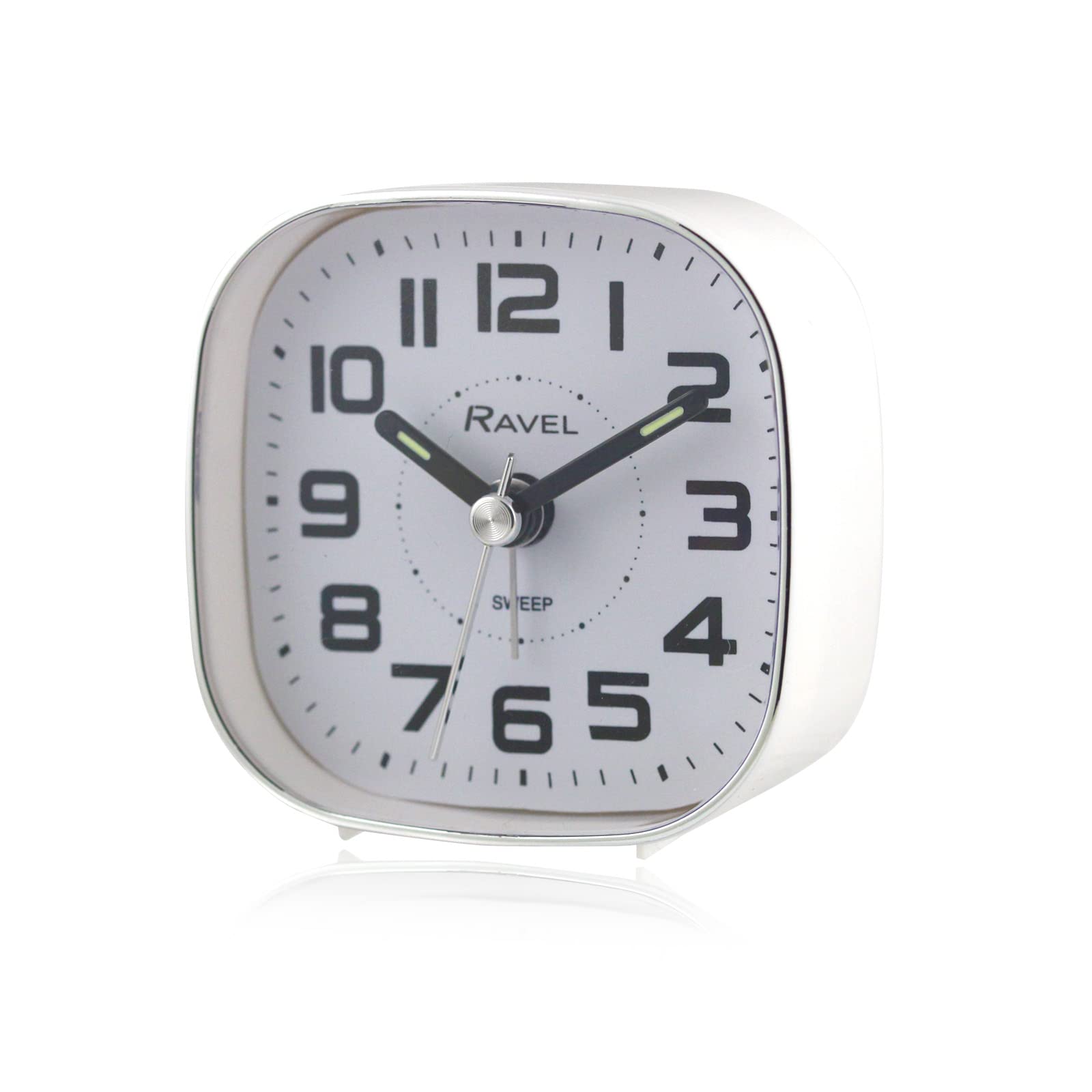Ravel - Petite Bedside Quartz Alarm Clock with Sweep Second Hand - RC038.4 - White/Chrome
