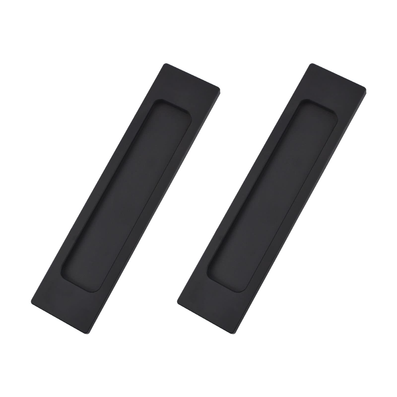 MOROBOR Self-Stick Rectangular Sliding Door Pulls, 2pcs Matte Black Aluminum Alloy Flush Pull Punch-Free Handle for Sliding Barn Door Windows Cabinets