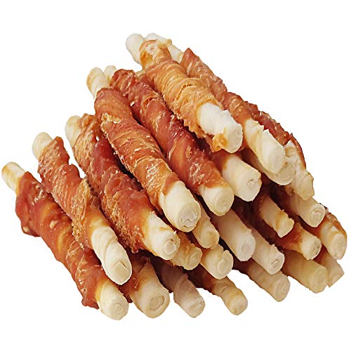 MON2SUN Dog Rawhide Twist Chicken Hide Sticks 5 Inch 25 Count for Puppy