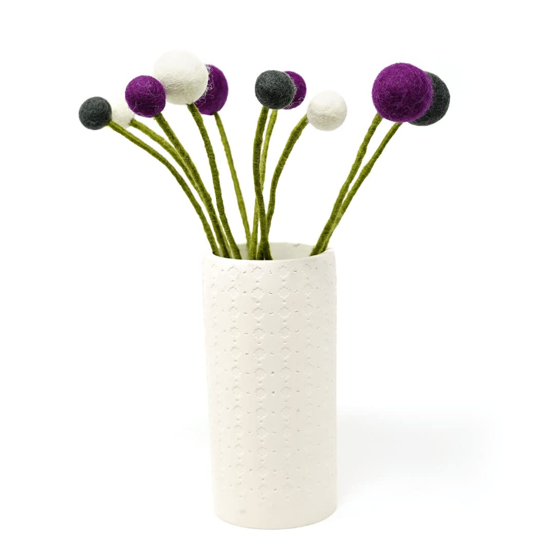 Gry & SIF Artificial Felt Flower Bouquet Decorative Flower Arrangements Autumn Bouquet Dark Colors Living Room Decor Handmade Fairtrade | 1 x Felt Bouquet Viola 10 Pieces