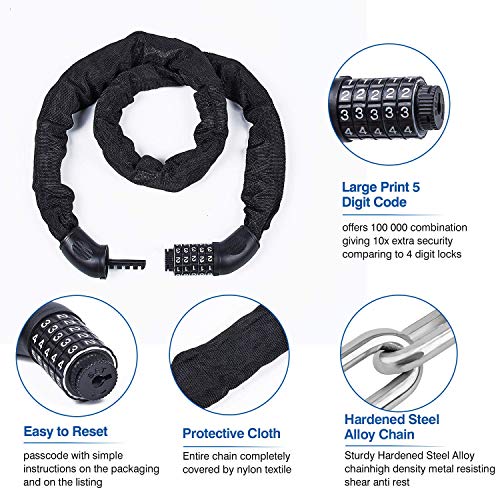 BIGLUFU Bike Lock/Chain Lock, 5Digit Resettable Combination 100cm/3.3