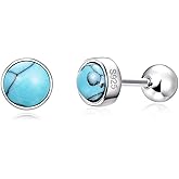 Turquoise Studs Earrings, 5mm Round Shape 925 Sterling Silver Screwback Studs for Women, Turquoise Jewelry Mother Day Present for Women Mom Wife Girlfriend
