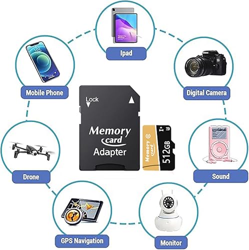 New MicroSD Card Memory Card 512GB with Adapter,Full HD & 4K UHD Card Class10 U3 High Speed for Camera/Phone/Tachograph,Tablet and Drones