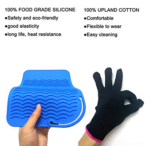 Heat Resistant Mat Pad and Heat Resistant Glove for Curling Irons, Hair Straightener, Flat Irons and Hair Styling Tools 9" x 6.5", Food Grade Silicone, Blue by Lessmon - Thumbnail 4