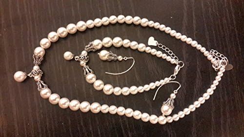 Preciosa Pearls Beaded Jewellery Set (Earrings,Necklace and Bracelet) - White