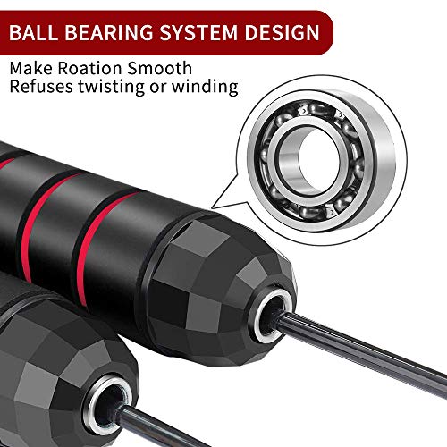 Jump Rope Tangle-Free with Ball Bearings Rapid Speed Skipping Rope Cable, Adjustable Jumping Ropes with 6" Memory Foam Handles for Men, Women and Kids - 2 Pack