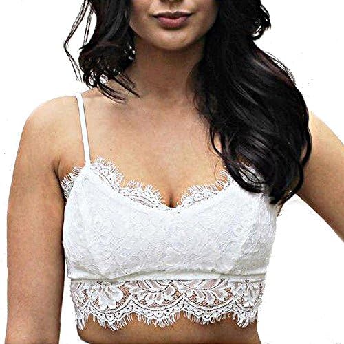 Leedford Women Translucent Underwear Sheer Lace Condole Belt Strap Lingerie Bra Top (Free Size, White)