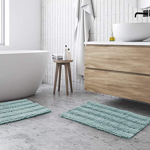 HOMEIDEAS Eggshell Blue Bathroom Rugs 2 Pieces Set, 20"x32" Plus 17"x24