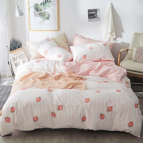 Pink Strawberry Duvet Cover Kids Girl Kawaii Print Bedding Set