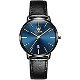 OLEVS Mens Watches Date Ultra Thin Minimalist Fashion Casual Analog Quartz Watch Slim Simple Big Face Waterproof Dress Wrist Watches with Leather Band for Men