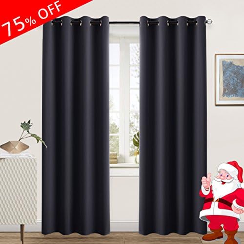 Blackout Curtains Window Treatment Drapes - Midsummer Town Energy Efficient Solid Color Blackout Curtain Panels with 8 Eyelets Top for Bedroom ,52" W x 96" L,Jet Black,One Pack