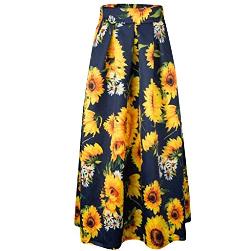 Forthery CHOiES record your inspired fashion Women's White Contrast Polka Dot Print Long Maxi Skirt(Yellow,M=US 6) - Thumbnail 3