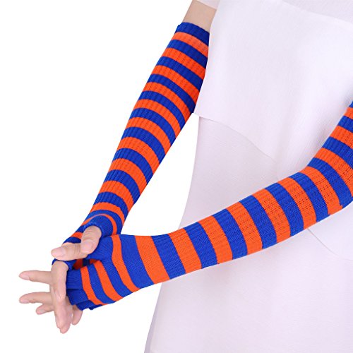 Womens Striped Fingerless Stretchy Long Sleeve Arm Warmers Gloves - Image 4