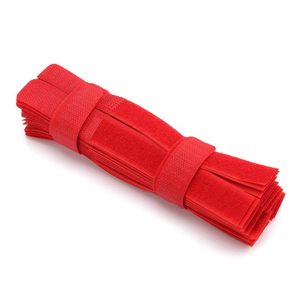 Dilwe Reusable Cable Straps, 50pcs Fastening Cable Ties for Tablet PC DVD TV, Nylon, Hook+Loop, Red